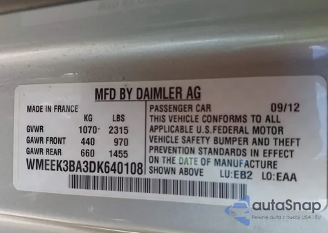 2013 Smart Fortwo Passion z USA, uszkodzony, nr VIN WMEEK3BA3DK640108